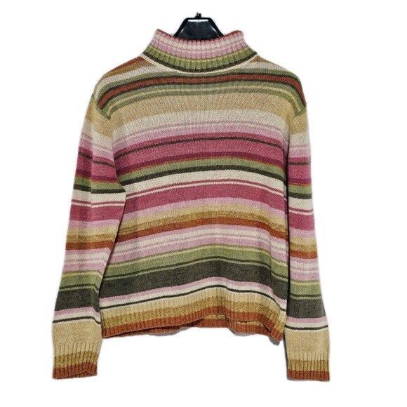 Heirloom Collectibles Sweater Womens Striped Turtle Neck Ramie Vintage Medium - Picture 2 of 9